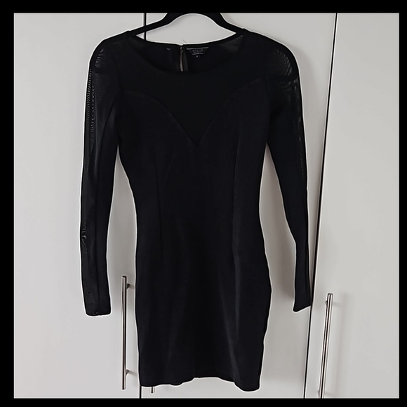 Guess Black long mesh sleeve bodycon mini dress - Picture 3 of 8